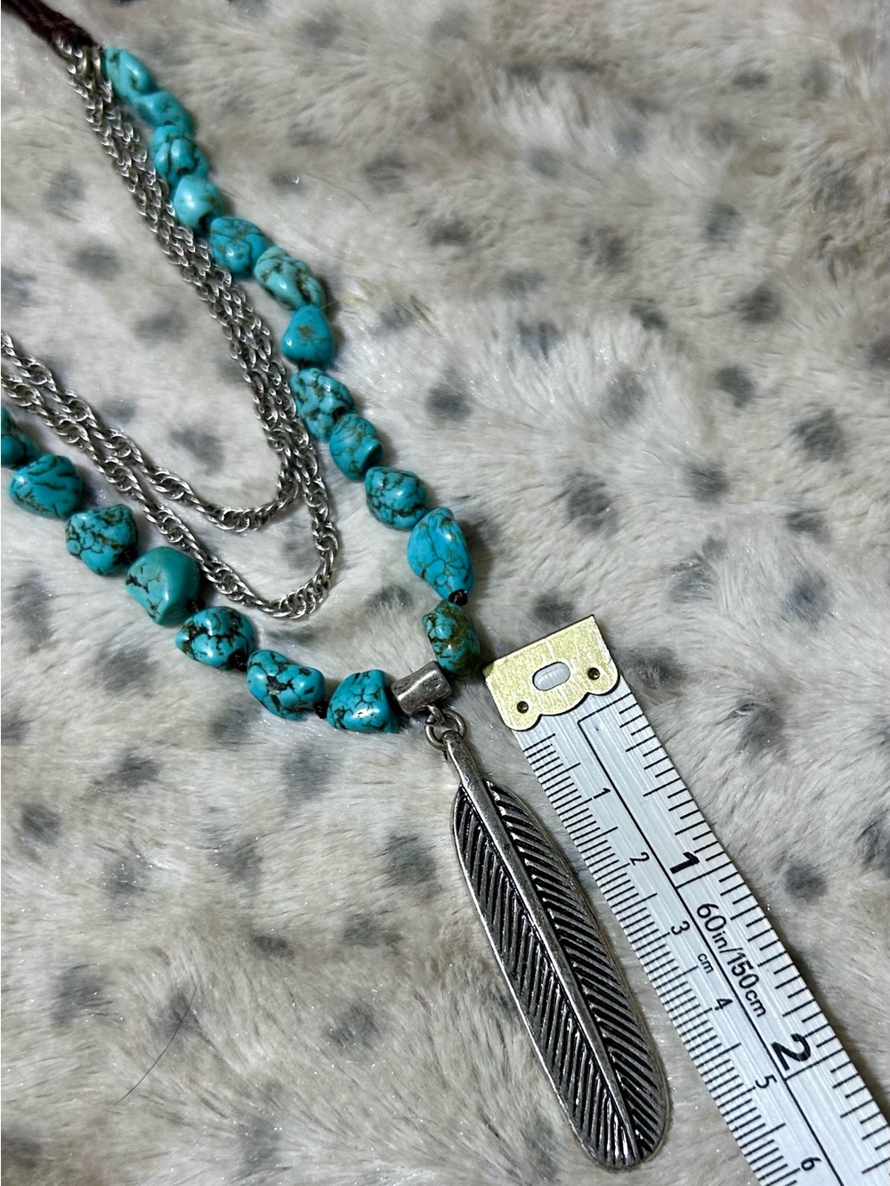 Boho Necklace Western Leather Layered Turquoise Feather Pendant Women Jewelry - Picture 6 of 12
